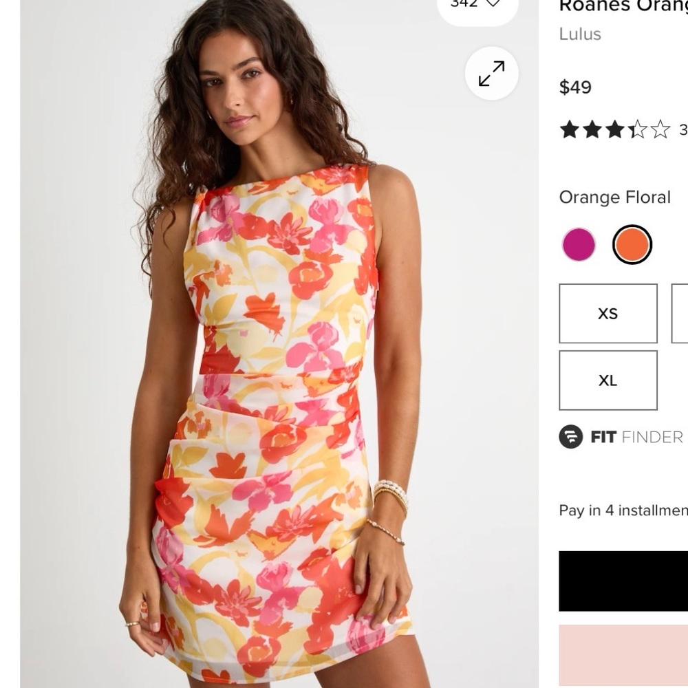 LULUS Colorful Floral Chiffon Ruched Sleeveless Dress L